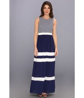 Ivy & Blu Maggy Boutique Sleeveless Mixed Media Stripe Maxi Womens Dress (Navy)