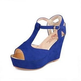 Suede Womens Wedge Heel T Strap Sandals Shoes (More Colors)