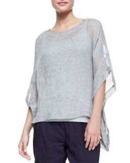 Womens Woven Short Sleeve Poncho Top   Eileen Fisher
