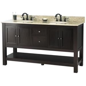 Foremost Gazette 61 in. Vanity in Espresso with Golden Hill Granite Vanity Top in Golden Hill with White Double Bowl GAEA6022DTGHT