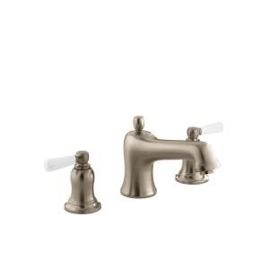 KOHLER Bancroft Deck Mount Bath Faucet Trim with White Ceramic Lever Handles in Vibrant Brushed Bronze (Valve not included) K T10592 4P BV