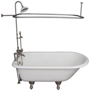 Barclay Products 5 ft. Cast Iron Roll Top Bathtub Kit in White with Brushed Nickel Accessories TKCTR7H60 SN4