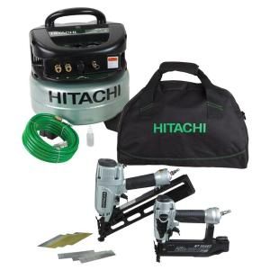 Hitachi Compressor Combo Kit 2 1/2 in.15GA Angle Finish Nailer,2 in.18GA Finish Nailer, Air Hose, Fasteners and Bag DISCONTINUED KNT65APR