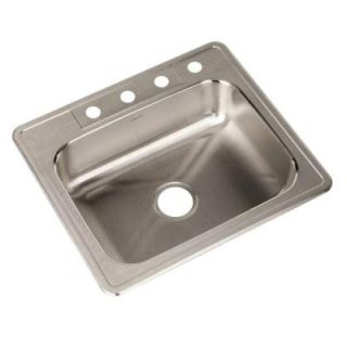HOUZER Glowtone Series Topmount Stainless Steel 25x22x6.5 4 Hole Single Bowl Kitchen Sink A2522 65BS4 1
