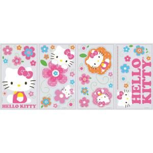 10 in. x 18 in. Hello Kitty   Floral Boutique 39 Piece Peel and Stick Wall Decals RMK2173SCS