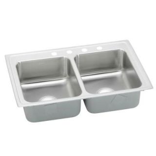 Elkay Pacemaker Top Mount Stainless Steel 33x19 1/2x7 1/4 3 Hole Stainless Steel Double Bowl Kitchen Sink PSR33193