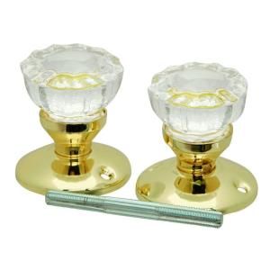 First Watch Security Polished Brass Glass Knob Set with Rosettes and Spindle 1143