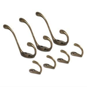 Richelieu Hardware Antique Brass Coat and Hat Double and Single Hook 3 x 5 1/2 in. + 4 x 1 1/2 in. Value 7 Pack 77645