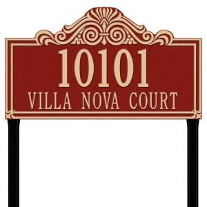 Whitehall Products Villa Nova Rectangular Red/Gold Estate Lawn Two Line Address Plaque 1112RG
