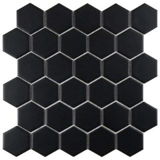 Merola Tile Metro Hex 2 in. Matte Black 10 1/2 in. x 11 in. x 5 mm Porcelain Mosaic Floor and Wall Tile (8.02 sq. ft. / case) FXLM2HMB