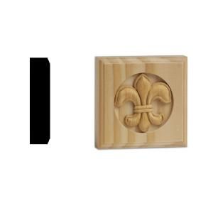 DecraMold DM 375FLR 7/8 in. x 3 3/4 in. Pine Wood Fleur de Lis Rosette Block Moulding 10000162