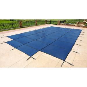 Dirt Defender 16 ft. x 32 ft. Rectangular Blue In Ground Pool Safety Cover with 4 ft. x 8 ft. Center Step BWS335B