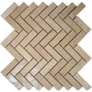 Splashback Tile Crema Marfil Herringbone 12 in. x 12 in. x 8 mm Marble Floor and Wall Tile (1 sq. ft.) CREMA MARFIL HERRINGBONE MARBLE TILE