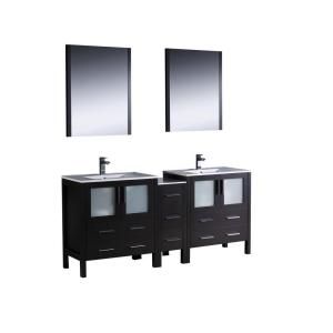 Fresca Torino 72 in. Double Vanity in Espresso with Ceramic Vanity Top in White and Mirrors FVN62 301230ES UNS