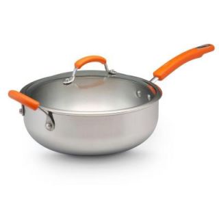 Rachael Ray 6 qt. Stainless Steel Covered Chefs Pan with Orange Handles 75808
