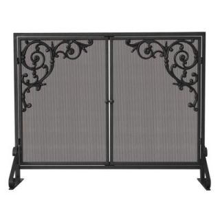 UniFlame Olde World Iron Single Panel Fireplace Screen with Doors and Cast Scrolls S 1471