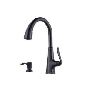Pfister Pasadena Single Handle Pull Down Sprayer Kitchen Faucet with Soap Dispenser in Tuscan Bronze F 529 7PDY
