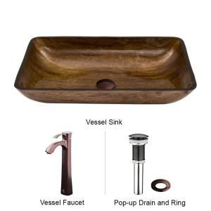 Vigo Rectangular Glass Vessel Sink in Amber Sunset and Faucet Set in Oil Rubbed Bronze VGT293