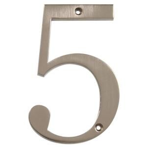 The Hillman Group Distinctions 4 in. Flush Mount Brushed Nickel House Number 5 843325