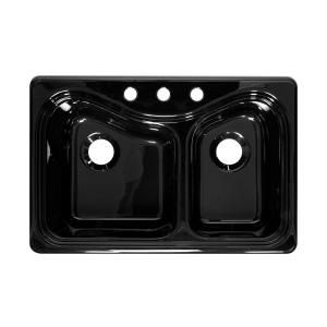 Lyons Industries Connoisseur Top Mount Acrylic 33x22x9 3 Hole 60/40 Double Bowl Kitchen Sink in Black DKS22Y 3.5