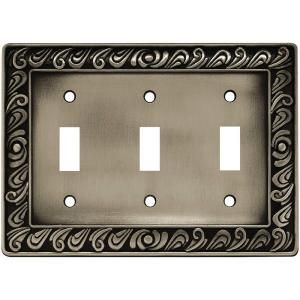 Liberty Paisley 3 Gang Switch Wall Plate   Brushed Satin Pewter 64054