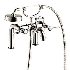 Hansgrohe Montreux Lever 2 Handle Deck Mount Roman Tub Faucet with Handshower in Polished Nickel 16552831