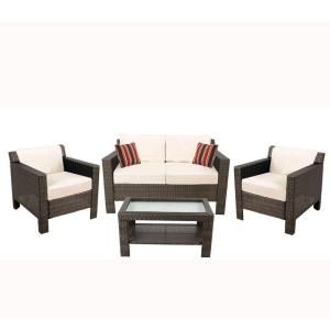 Hampton Bay Beverly 4 Piece Patio Deep Seating Set with Beige Cushions 65 910233B