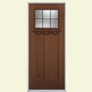 Masonite Oaklawn 6 Lite Carmel Fir Grain Textured Fiberglass Entry Door with No Brickmold 26847