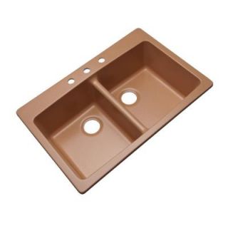 Mont Blanc Waterbrook Dual Mount Composite Granite 33x22x9 3 Hole Double Bowl Kitchen Sink in Peach 79313Q
