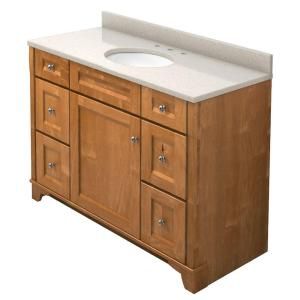 KraftMaid 48 in. Vanity in Praline with Natural Quartz Vanity Top in Natural Almond and White Sink DISCONTINUED VC4821L6S9.AQU.3015SN
