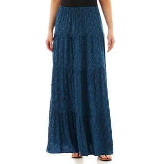 St. Johns Bay Pleated Long Knit Skirt, Orlando Blu Prt