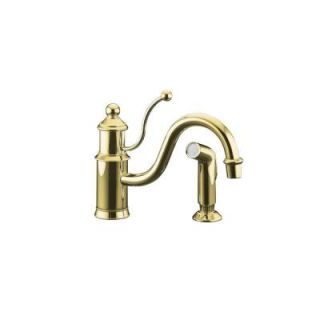 KOHLER Antique Single Hone 1 Handle Low Arc Kitchen Sink Faucet with Sidespray in Vibrant Polished Brass K 169 PB