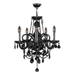 Worldwide Lighting Provence Collection 5 Light Chrome and Black Crystal Chandelier DISCONTINUED W83102C20 BL