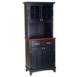 Home Styles Two Drawer 31.25 in. W Black Buffet with Cherry Wood Top and Hutch 5001 0042 42