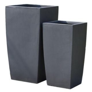 Pride Garden Products Origins Collection Stoney 16 in. and 12 in. Fiberclay Dark Gray Tall Square Planter Set 68630