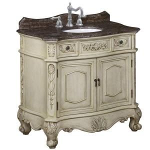 World Imports Belle Foret 36 in. Single Basin Vanity with Brown Calico Marble Top with Backsplash in Antique Parchment BF80062R