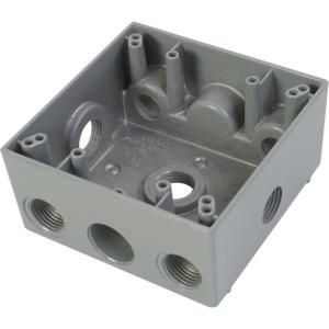 Greenfield 2 Gang Weatherproof Electrical Outlet Box with Seven 1/2 in. Holes (2 holes two sides, 1 hole other sides)   Gray B272SPS