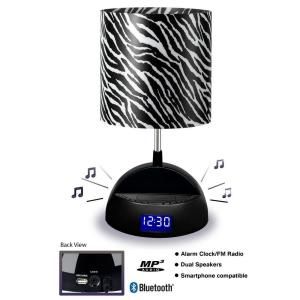 LighTunes 17 in. Black Bluetooth Speaker Lamp with Alarm Clock, FM Radio, USB Charging Port and Zebra Shade LS1000 ZBA BT