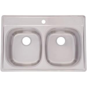 FrankeUSA Top Mount Stainless Steel 33x22x8.5 1 Hole 18 Gauge Double Bowl Kitchen Sink DSK851 18BX