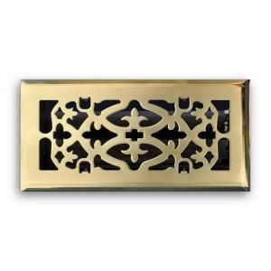 T.A. Industries 04 in. x 10 in. Ornamental Scroll Floor Diffuser Finished in Polished Brass H164 OPB 04X10