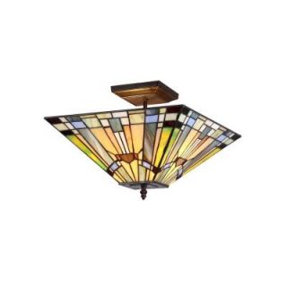 Chloe Lighting Kinsey 2 Light Tiffany Style Mission Semi Flush Ceiling Fixture with 14 in. Shade CH33293MS14 UF2