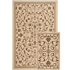 Indoor and Outdoor Bundle Natural and Chocolate Leaf 6 ft.6 in. x 9 ft.6 in. Rug Set CY06818 402 SET2