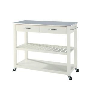 Crosley 42 in. Stainless Steel Top Kitchen Island Cart with Optional Stool Storage in White KF30052WH