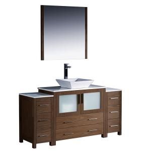 Fresca Torino 60 in. Vanity in Walnut Brown with Glass Stone Vanity Top in White and Mirror FVN62 123612WB VSL