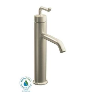 KOHLER Purist Tall Single Hole 1 Handle Bathroom Faucet with Smile Design Handle in Vibrant Brushed Nickel K 14404 4 BN
