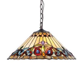 Chloe Lighting Ambrose 2 Light Ceiling Chrome Tiffany Style Victorian Pendant Fixture with 18 in. Shade CH33318VI18 DH2