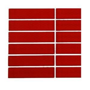 Splashback Tile Contempo Lipstick Red Polished 1 in. x 4 in. Glass Tile   6 in. x 6 in. x 8 mm Tile Sample (1 sq. ft.) L6C12