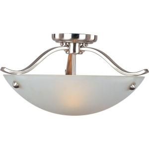 Illumine 2 Light 9 in. Satin Nickel Semi Flush Mount with Frosted Glass Shade HD MA41603217
