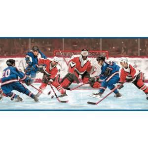 The Wallpaper Company 10.25 in. x 15 ft. Primary Colored Hockey Action Border WC1285291