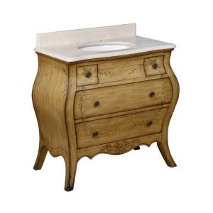 World Imports Belle Foret 36 in. Vanity in Light Brown with Marble Vanity Top in Cream BF80067RN